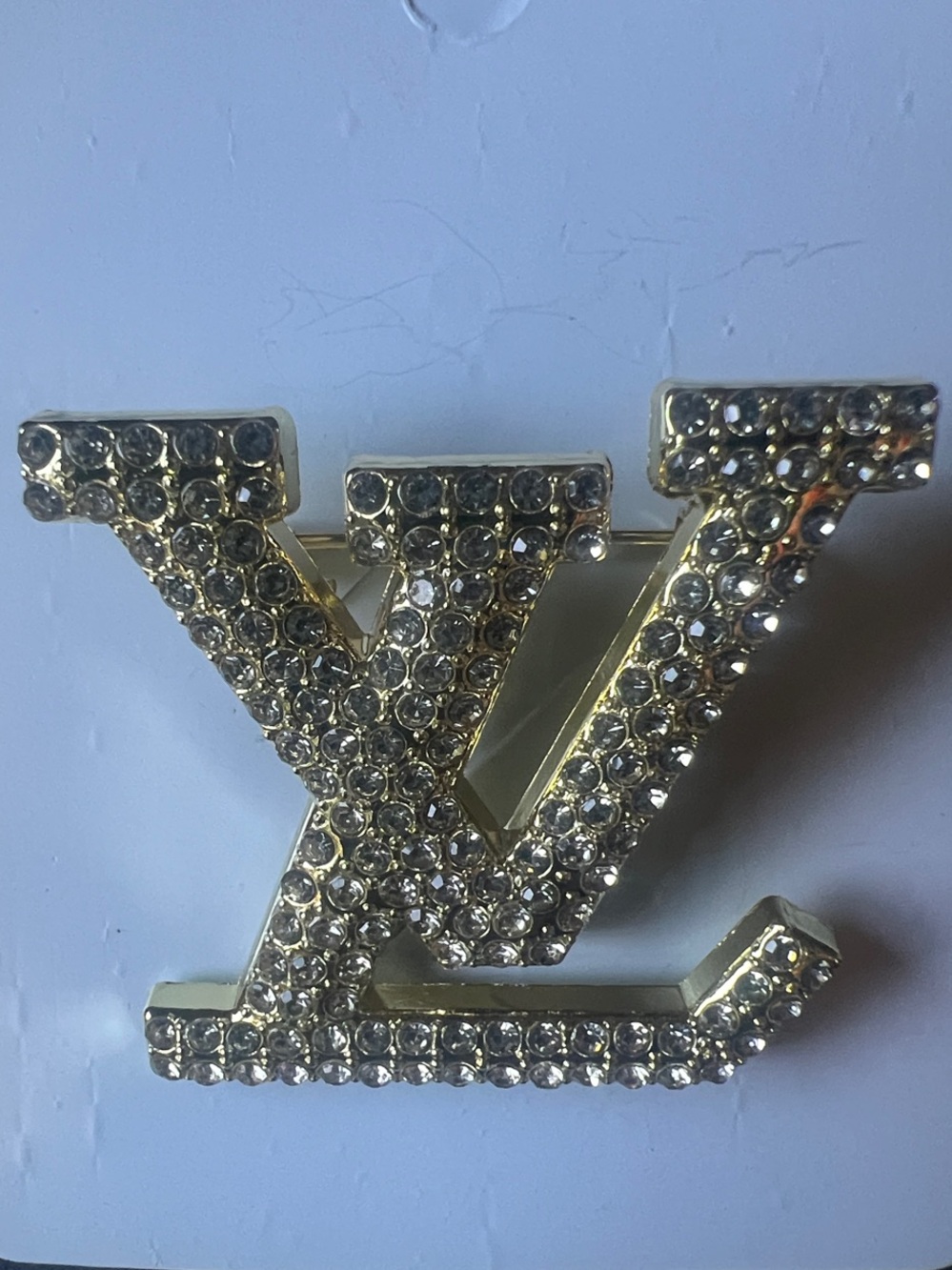 Gold Crystal LV Monogram Brooch - Sparkling Hair Accessory